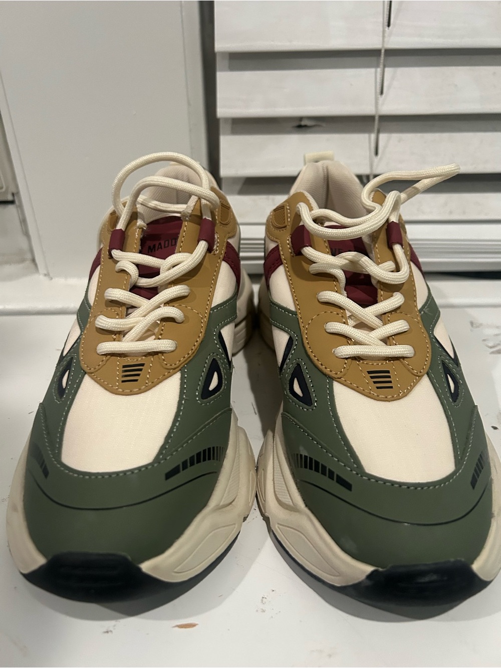 Steve Madden Multi-Color Chunky Sneakers — Olive, Cream & Burgundy - Picture 3 of 3